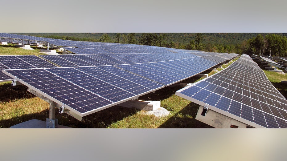 Solar panels on the ground.