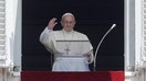 Pope Francis waves to faithful during the Angelus noon prayer in St. Peter&apos;s Square at the Vatican, Sunday, June 3, 2018. (AP Photo/Gregorio Borgia)