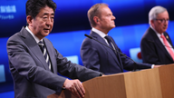 Japan's Abe talks trade with EU chiefs ahead of US visit