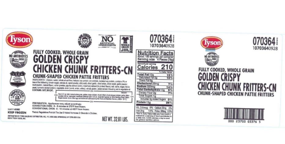 Tyson Foods recalled chicken fritters that were sold to schools and other institutions