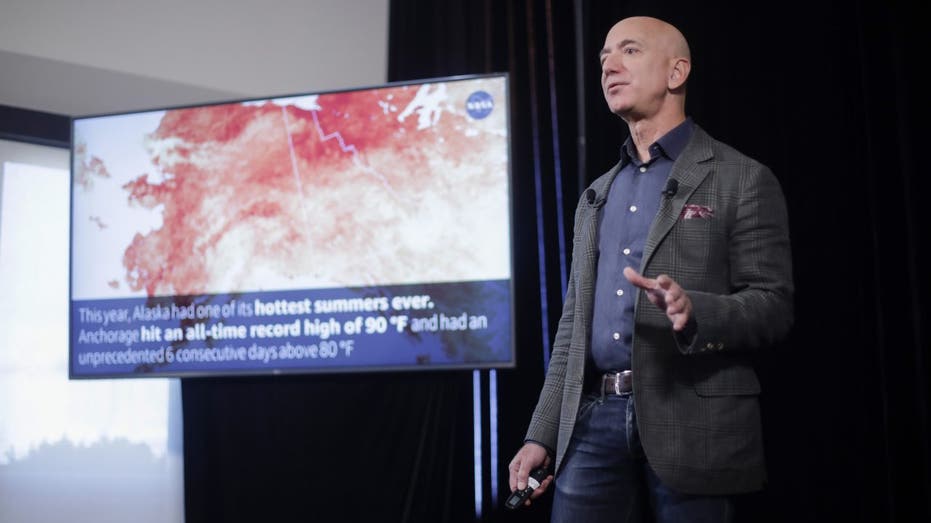 Amazon CEO Jeff Bezos speaks at news conference at the National Press Club in Washington, Thursday, Sept. 19, 2019. 