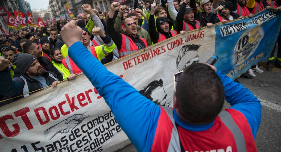 French Public Workers Strike, Outraged At Macron's Pension Plans