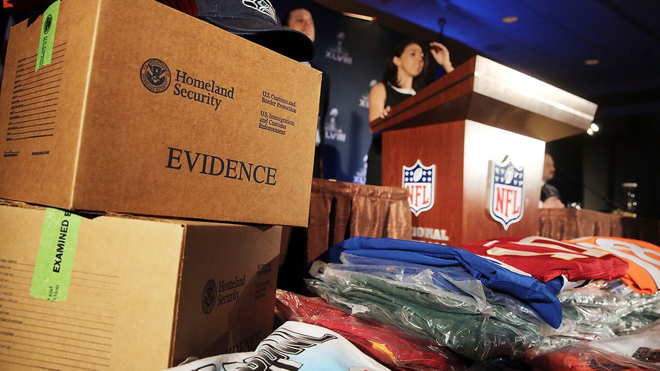 Confiscated counterfeit Super Bowl XLVIII merchandise