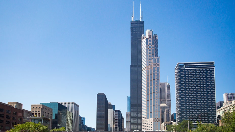 The famous Willis Tower in Chicago, formerly known as Sears Tower, on a hot summer's day in Chicago, Illinois, USA