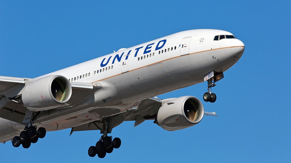 A United plane on takeoff