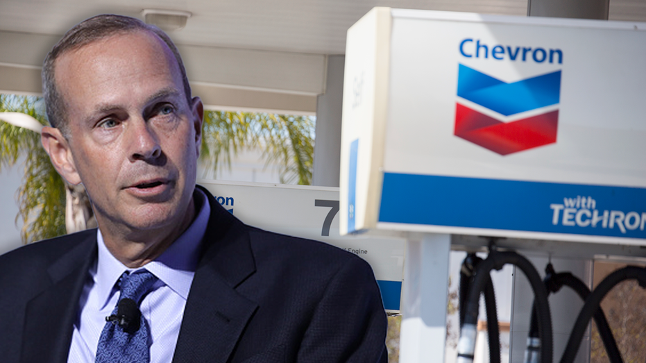 Chevron CEO Mike Wirth with logo