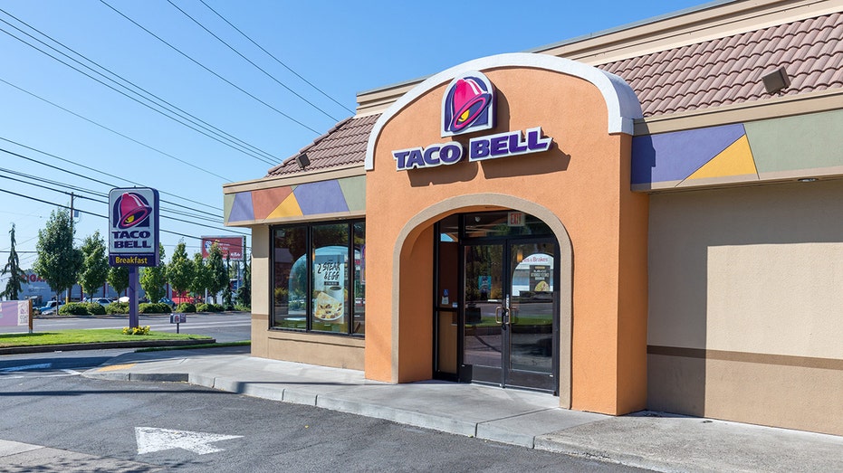 Outside a Taco Bell location