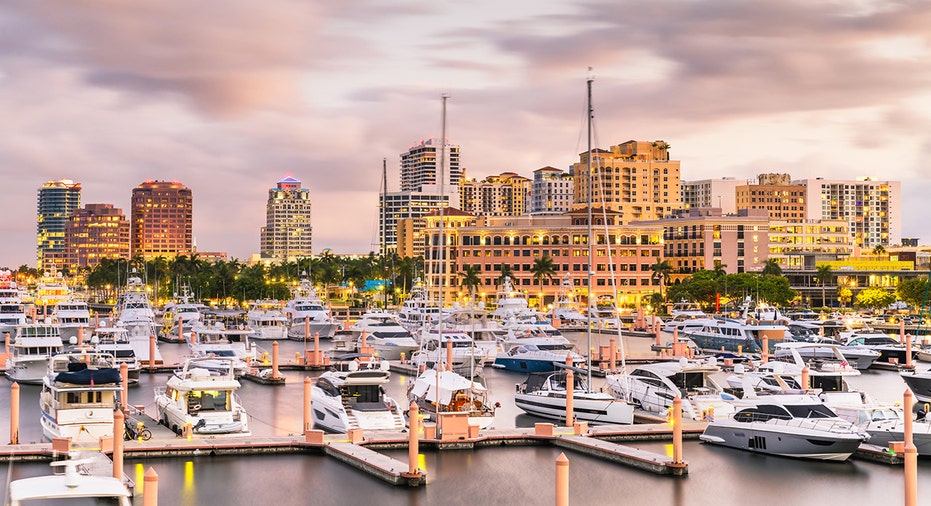 West Palm Beach skyline at sunet