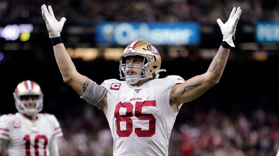 San Francisco 49ers tight end George Kittle (85) warms up during