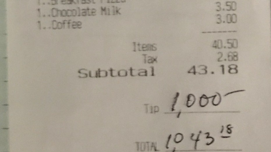 Bartonville restaurant customer leaves almost $2,000 tip