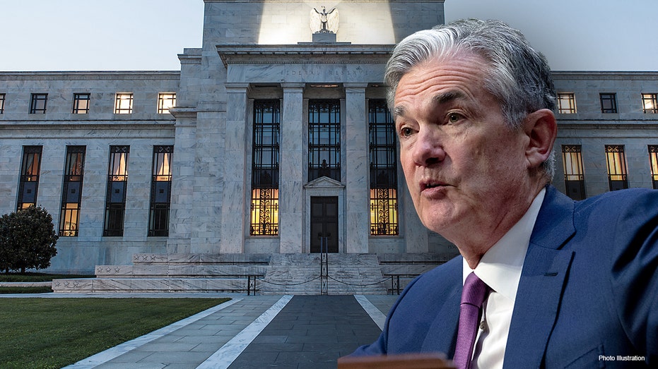 Fed building and chairman Jerome Powell