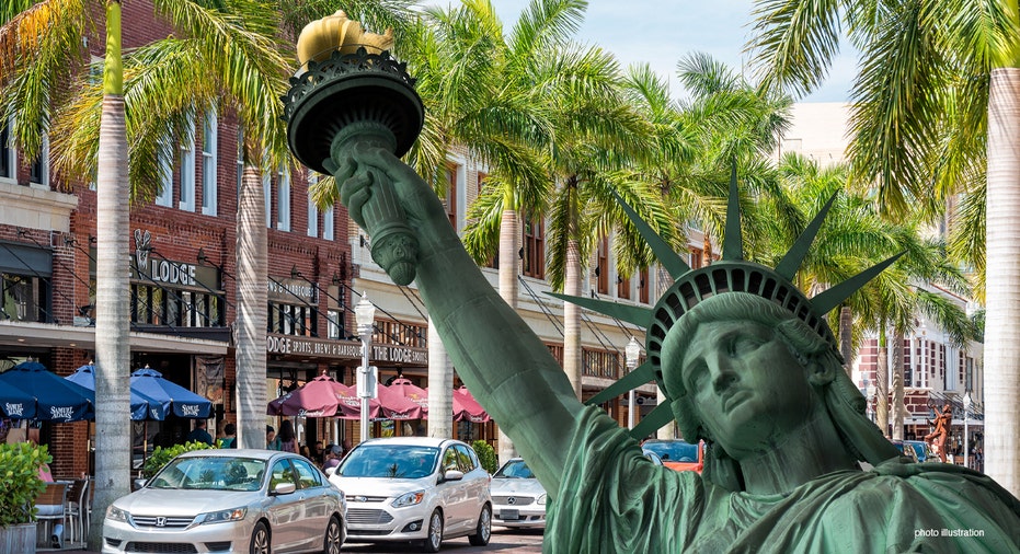 Photo illustration with Florida and New York