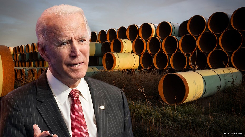 President Biden next to Keystone pipeline