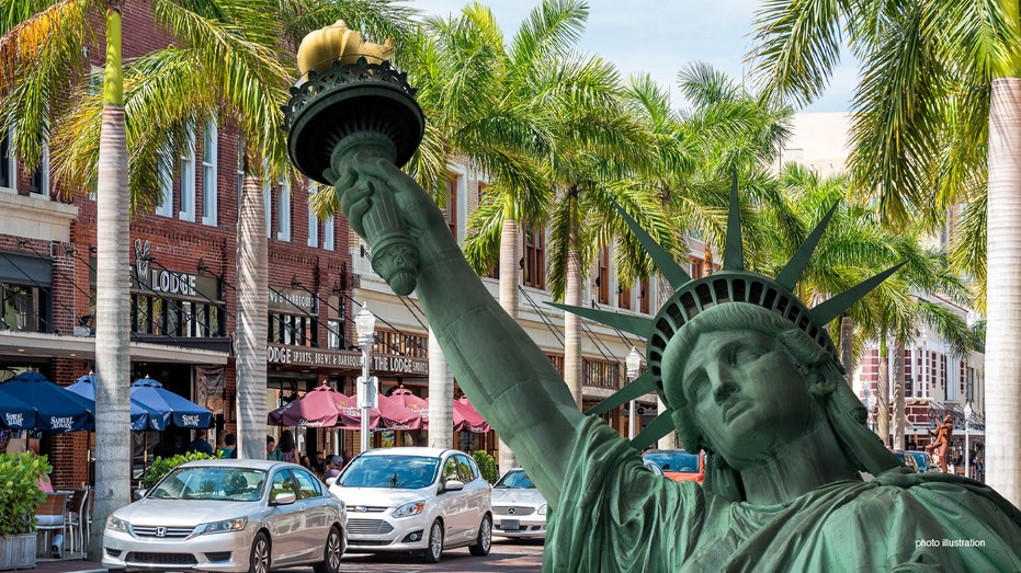 Photo illustration with Florida and New York