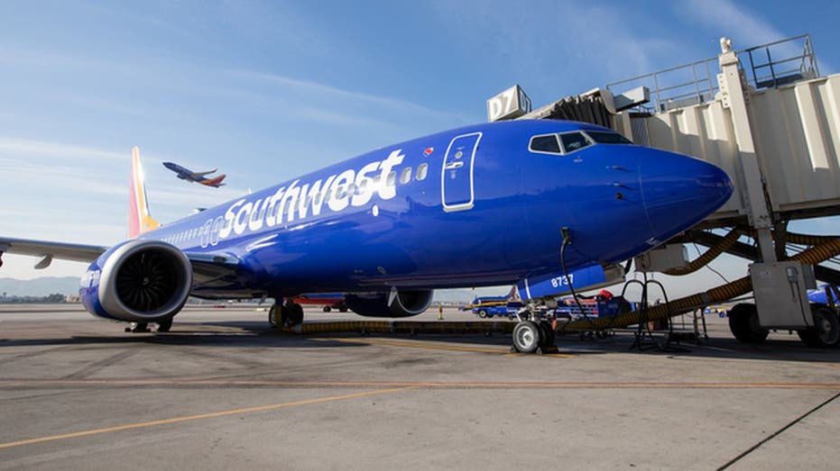 A grounded Southwest airplane