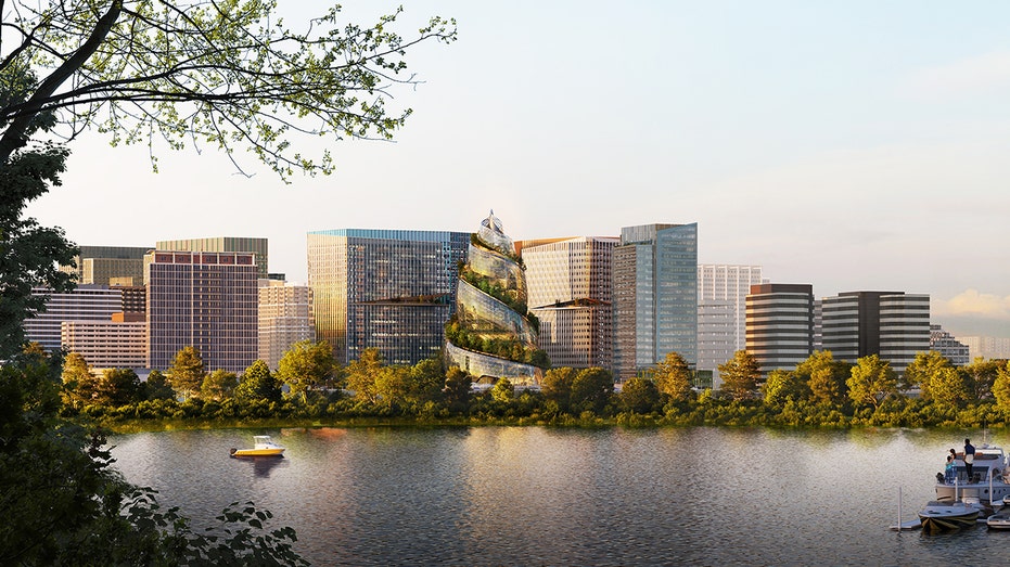 Across the river from Amazon hq2 rendering from Arlington, Virginia