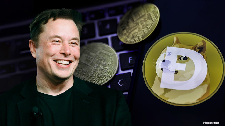 Photo illustration of Elon Musk and cryptocurrency