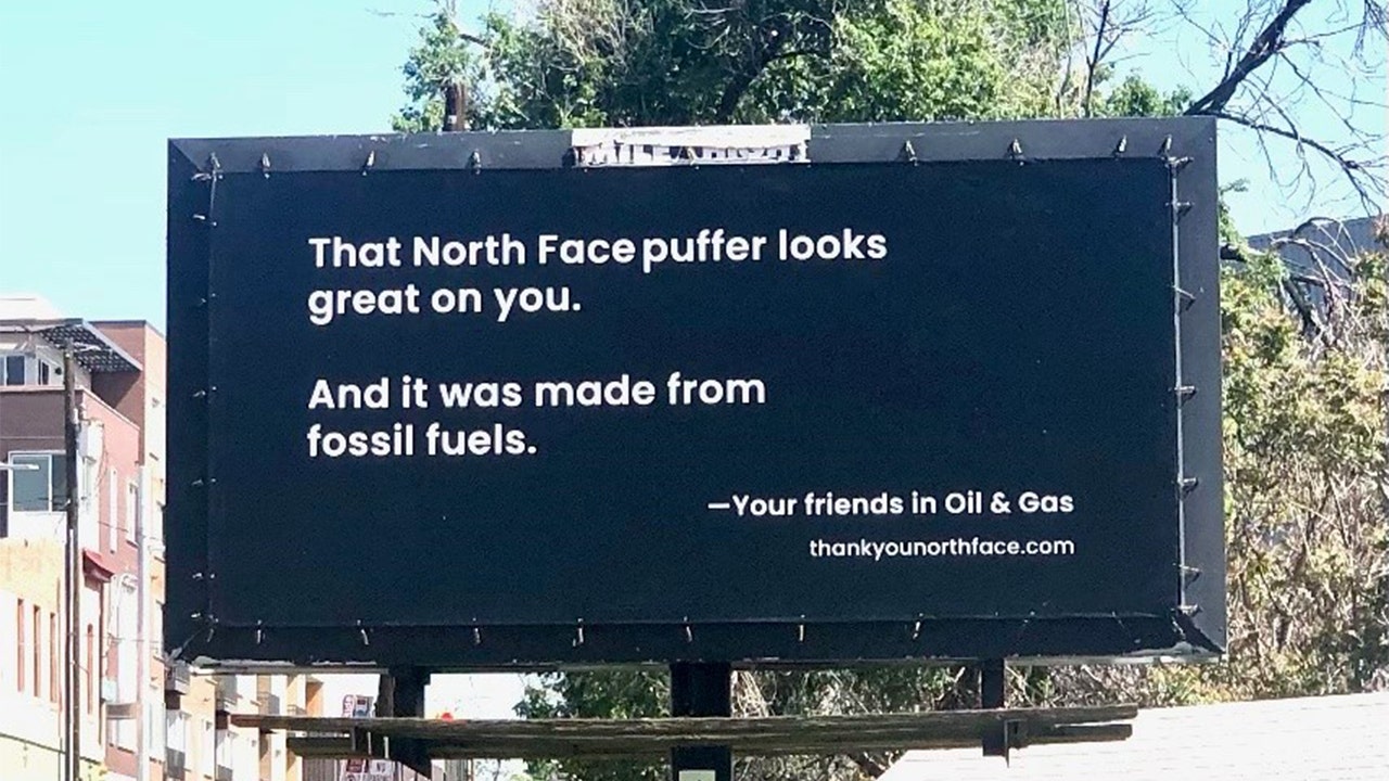 huurling jacht interval Oil and gas industry trolls North Face with new billboard campaign | Fox  Business