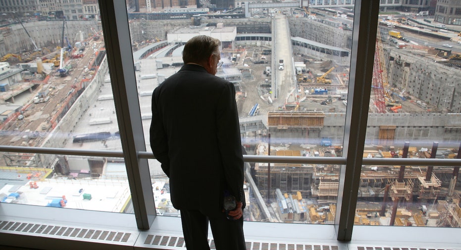 Larry Silverstein looks out the window the new World Trade Center 7 building