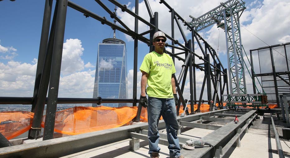 A contrustion worker on the site of the World trade Center rebuilding project