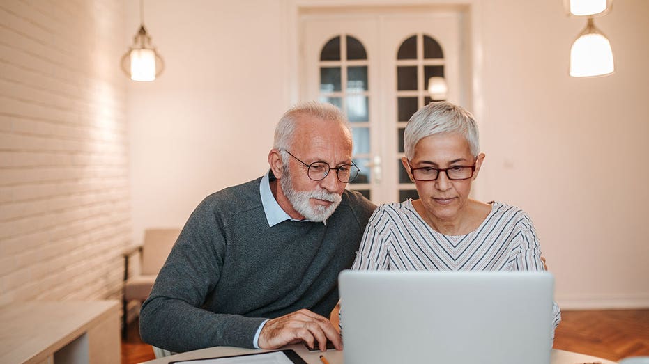 senior couple laptop