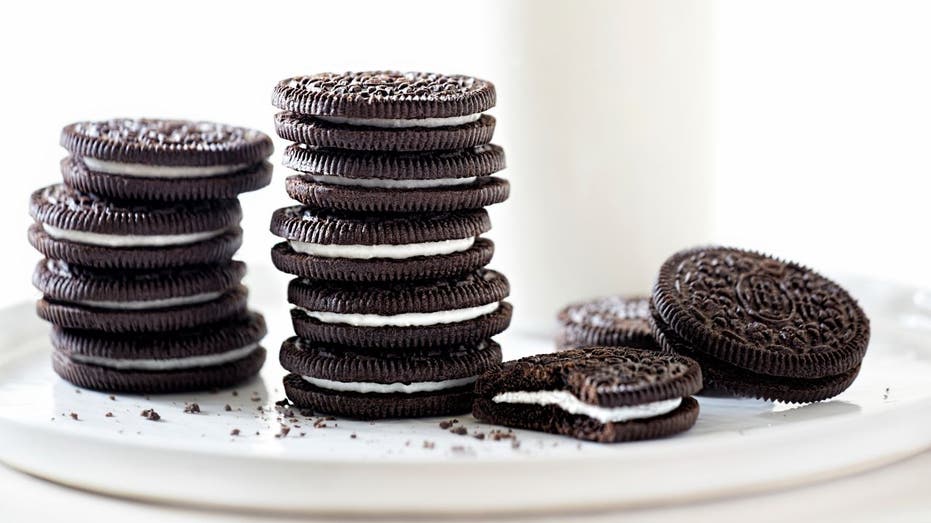 Oreo cookies stacked