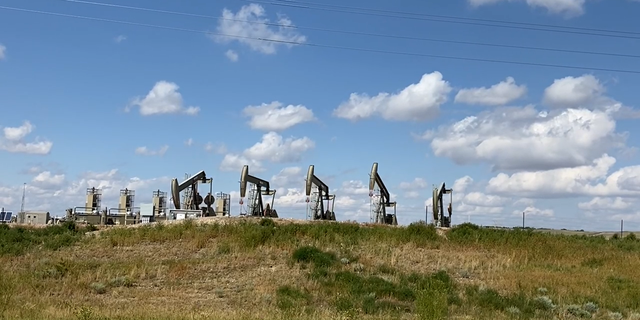 Oil wells outside of Williston, North Dakota, on August 24, 2021. The U.S. oil industry is producing approximately 1.5 million barrels per day less than it did at its pre-panedmic highs.  (Tyler Olson/FOX Business)