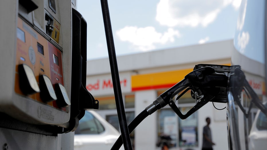 A gas pump in a car at a Shell gas station in Washington, D.C., May 15, 2021 