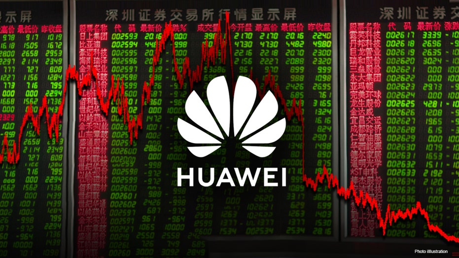 Huawei logo is seen in stock image