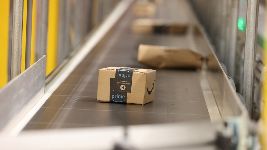 Packages heading to destinations through an Amazon warehouse