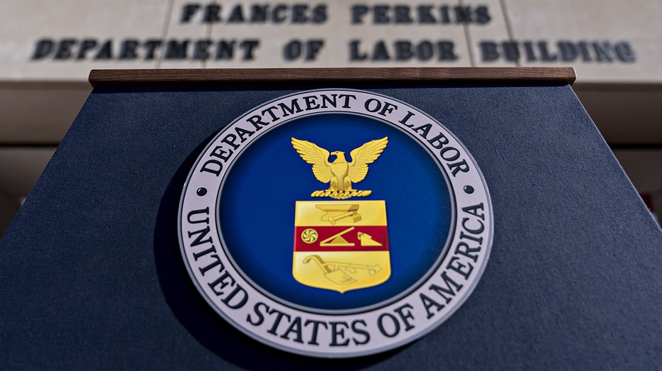 The US Department of labor seal outside the headquarters in Washington DC