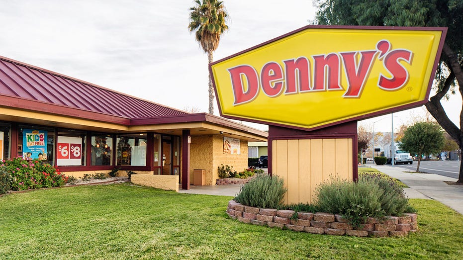 Denny's American food restaurant with sign panorama