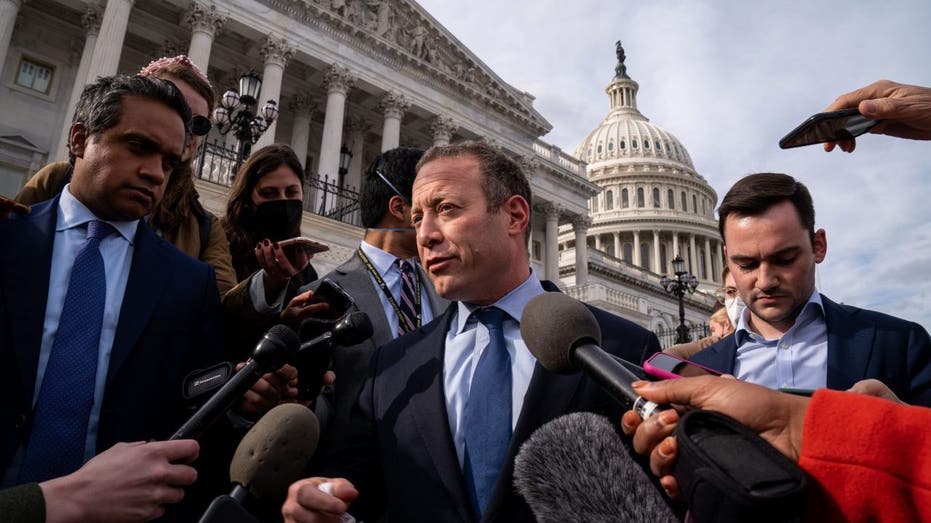 Rep. Josh Gottheimer, D-N.J., speaks with reporters on the steps of the House of Representatives on Thursday, Nov. 4, 2021, in Washington, D.C. 