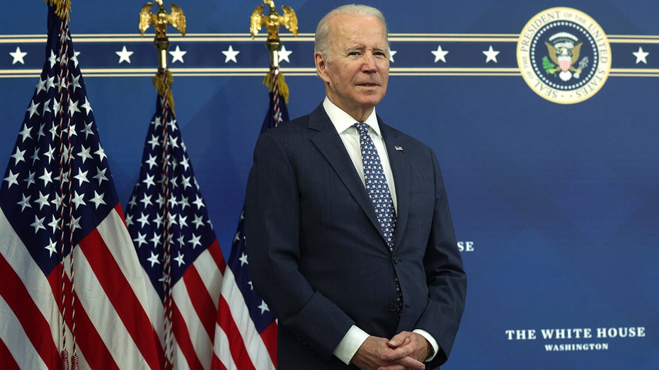 President Biden listens during an announcement at the South Court Auditorium of Eisenhower Executive Office Building on Nov. 22, 2021 in Washington, D.C. 