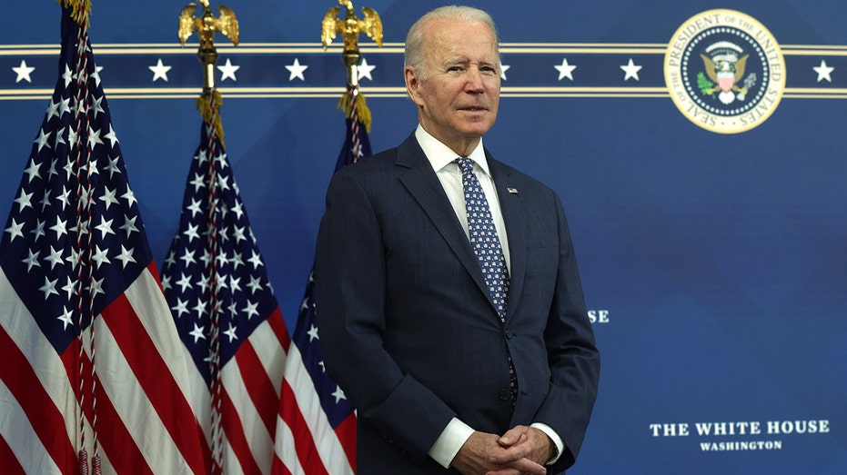 President Biden listens during an announcement at the South Court Auditorium of Eisenhower Executive Office Building on Nov. 22, 2021 in Washington, D.C.