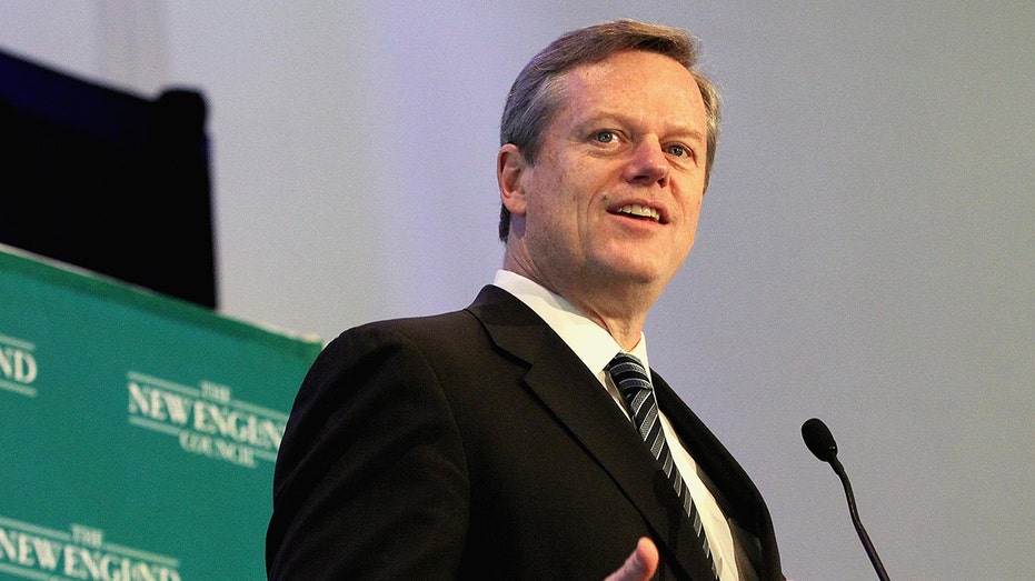 Massachusetts Gov. Charlie Baker addresses the New England Council breakfast at Boston Harbor Hotel, Thursday, Feb. 20, 2015. 