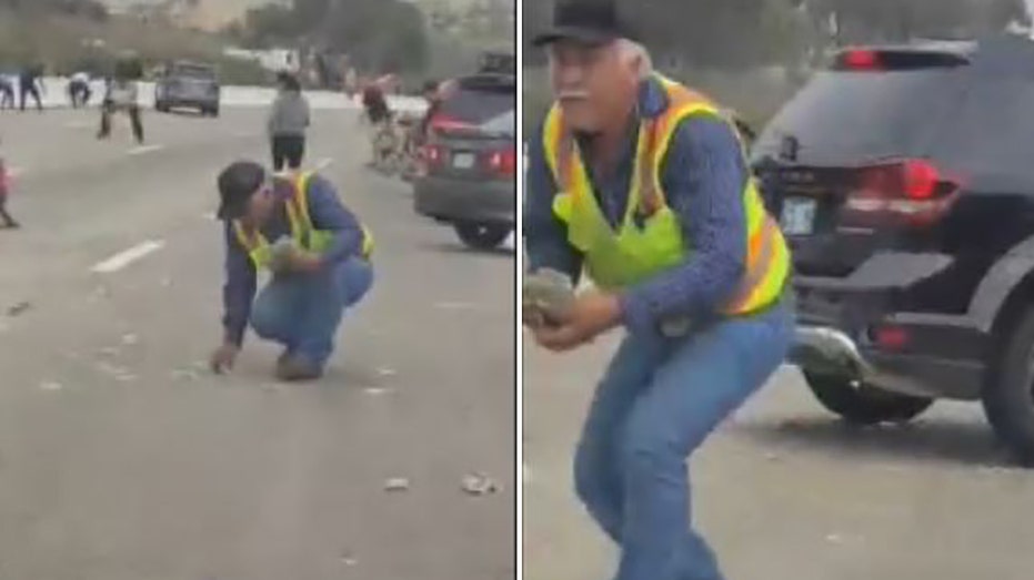 Authorities in California are looking for the drivers who were seen grabbing large amounts of cash that rained down on a freeway Friday morning after the money fell out of an armored truck.