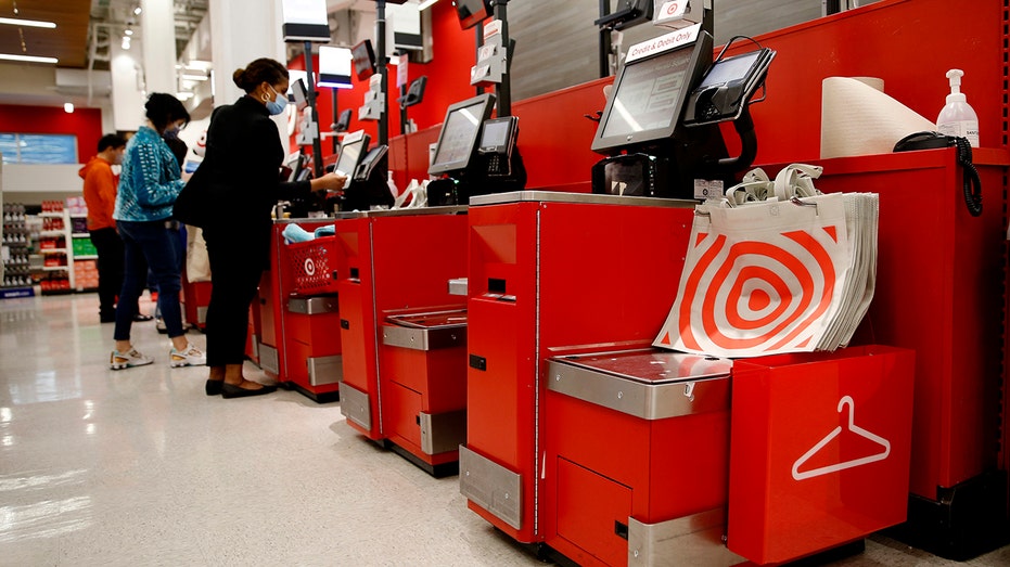 View of the reusable bags at Target Store on April 13, 2021, in New York.