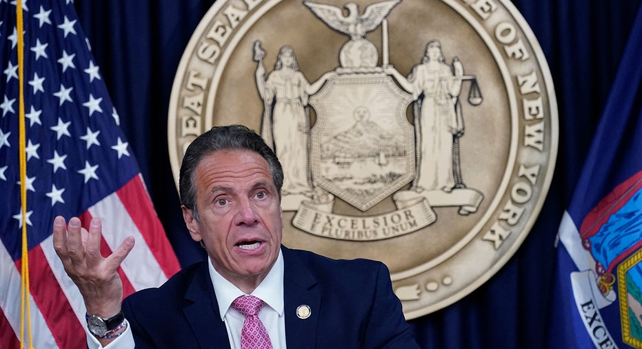 New York Governor Andrew Cuomo speaks during a news conference, on May 10, 2021 in New York.