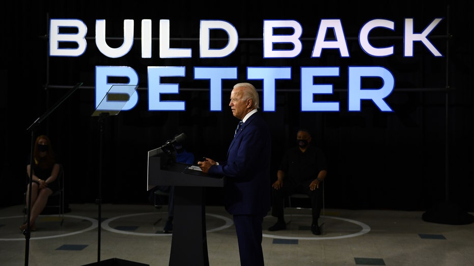 Democratic presidential candidate Joe Biden speaks about the third plank of his Build Back Better economic recovery plan for working families on July 21, 2020, in New Castle, Delaware. 