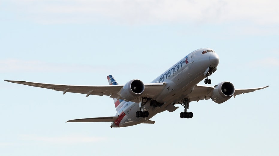 A Boeing 787 Dreamliner of American Airlines taking off and landing at Leonardo da Vinci airport in Fiumicino, Italy, on Oct 11, 2021.