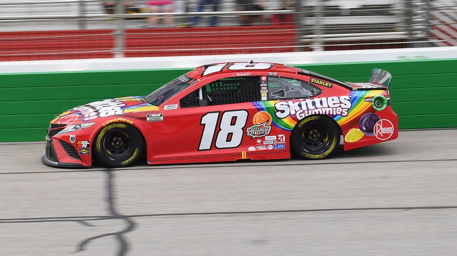 Kyle Busch of Joe Gibbs Racing in the Toyota Camry Skittles Gummies car (18) during the NASCAR Cup Series Quaker State 400 presented by Walmart on July 11, 2021, at Atlanta Motor Speedway in Hampton, Georgia.