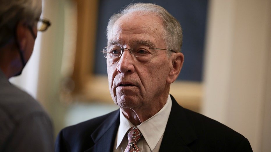 Sen. Chuck Grassley, R-Iowa, speaks with reporters before a vote at the U.S. Capitol Building before a Senate Luncheons on Oct. 19, 2021, in Washington, D.C. 