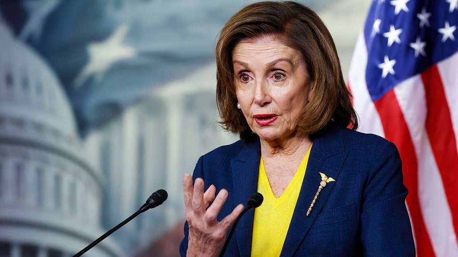 WASHINGTON, DC - DECEMBER 15: Speaker of the House Nancy Pelosi (D-CA) talks to reporters during her weekly news conference in the U.S. Capitol Visitors Center on December 15, 2021 in Washington, DC. The House of Representatives voted on Tuesday night to recommend holding former Trump White House Chief of Staff Mark Meadows in contempt of Congress for refusing to cooperate with the committee investigating the January 6 attack on the Capitol.