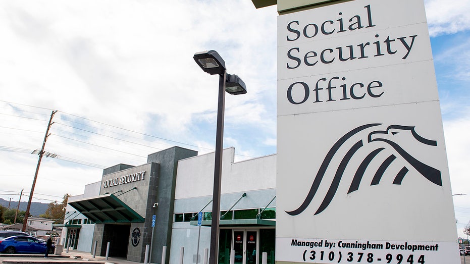 A sign outside a U.S. Social Security Administration building, Nov. 5, 2020, in Burbank, California. 
