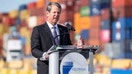 Georgia Governor Brian Kemp speaks during a ribbon cutting ceremony for the Mason Mega Rail Station at the Garden City Port Terminal on November 12, 2021 in Garden City, Georgia.