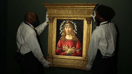 NEW YORK, NEW YORK - JANUARY 21: A view of Sandro Botticelli's 'The Man of Sorrows' as Sotheby's January 2022 Masters Week Auctions Sandro Botticelli Masterpiece at Sotheby's on January 21, 2022 in New York City. (Photo by Theo Wargo/Getty Images)