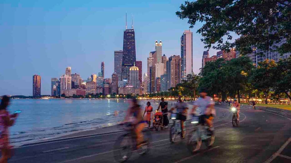 Chicago skyline seen from lakeside