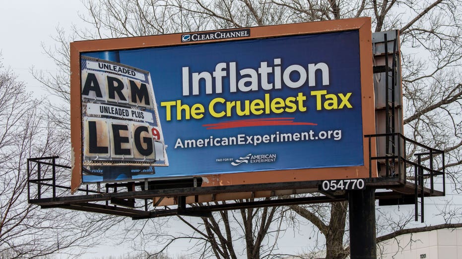 Billboard on the cruelties of inflation in Coon Rapids, Minnesota