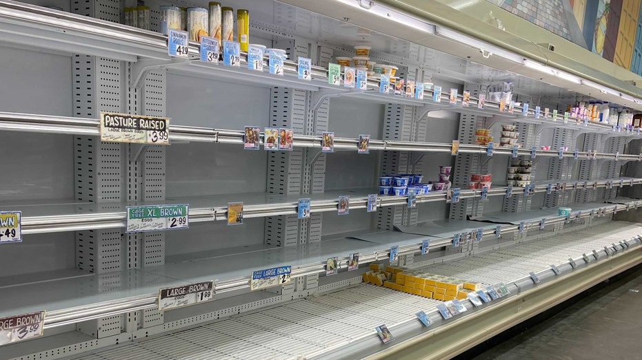 Empty shelves at Trader Joe's Soho location in New York City